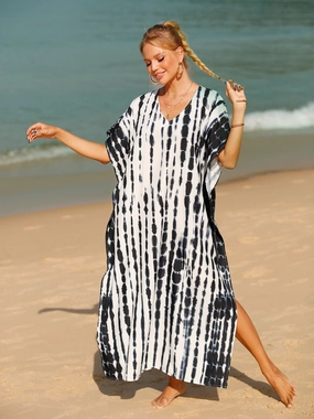Tie-Dye V-Neck Half Sleeve Cover-Up durable swimwear women, travel-ready swimsuits for women