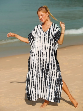 Tie-Dye V-Neck Half Sleeve Cover-Up stretchy swimwear for women, soft fabric swimsuits for ladies