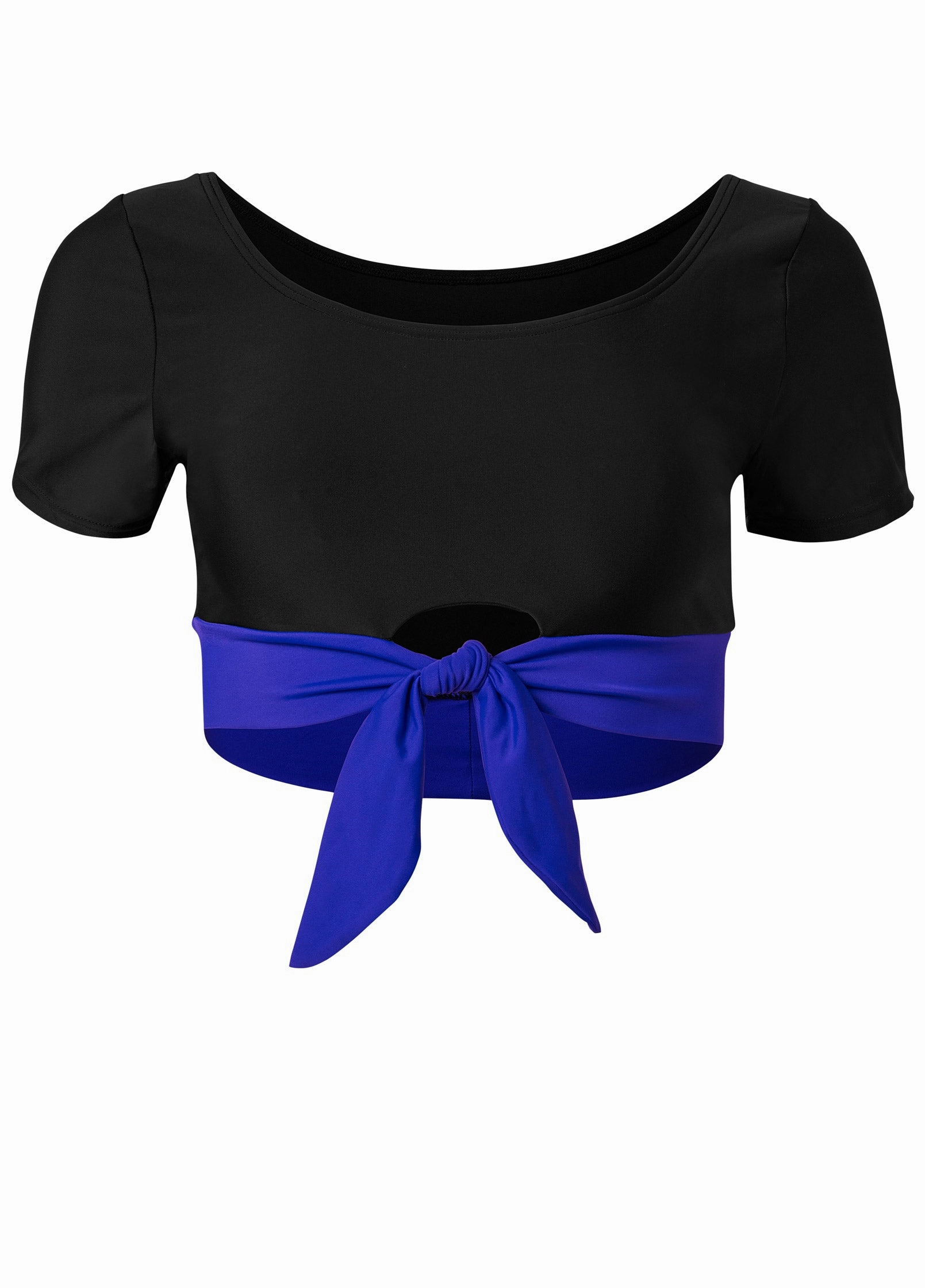 Tie-Front Short Sleeve Top - Cobalt & Black