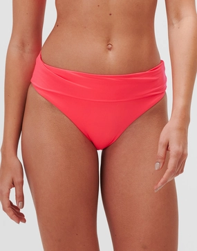 Timeless Fold Band Bikini Pant - Bright Coral adjustable swim bottoms women, flattering bikini bottoms