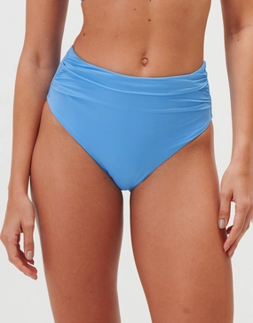 Timeless Ruched High Waist Bikini Pant - Cerulean adjustable swim bottoms women, flattering bikini bottoms