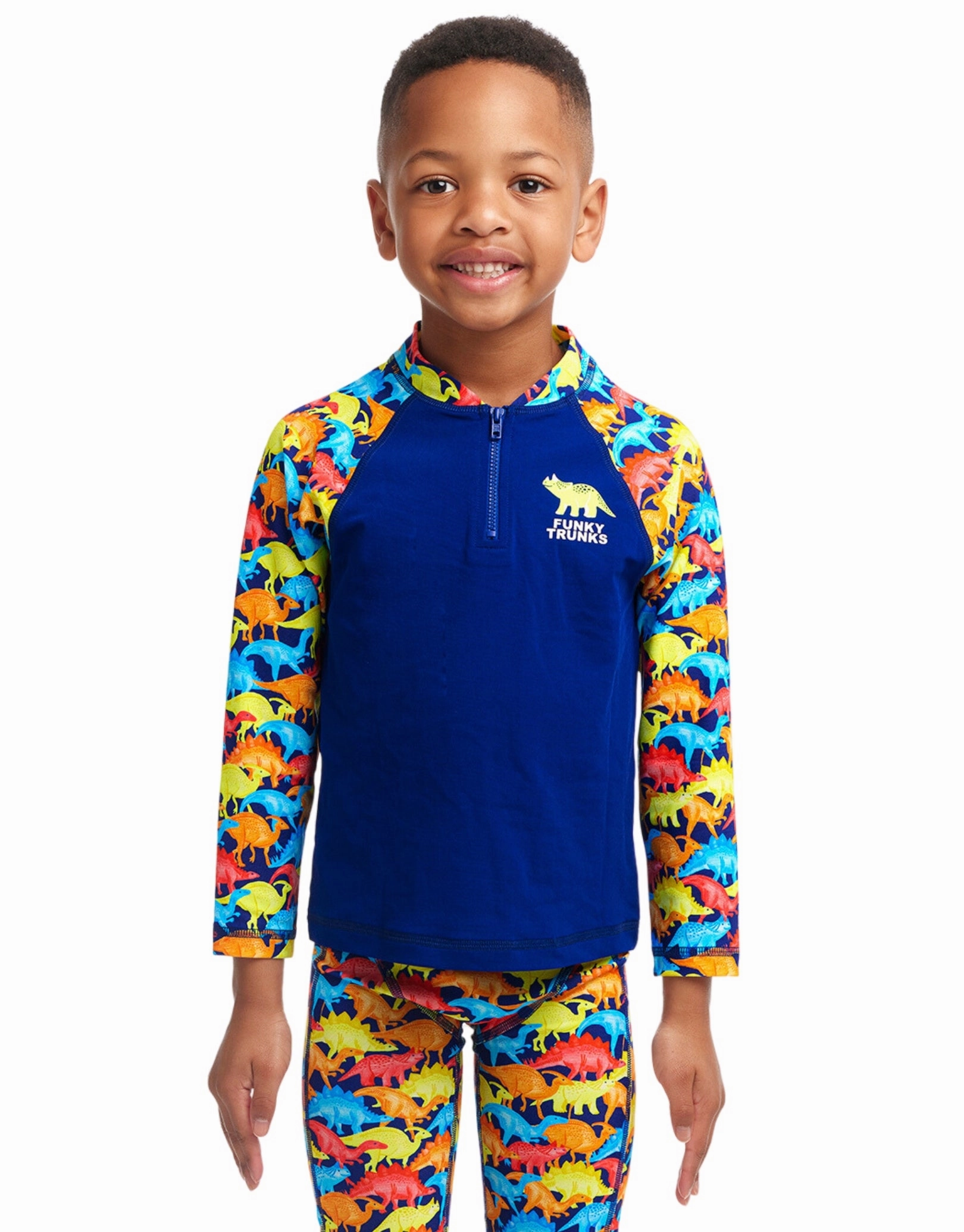Toddler Boys Swimmasaurus Zippy Rash Vest  - Blue/Multi funky trunks swim shorts, mens funky trunks swimwear