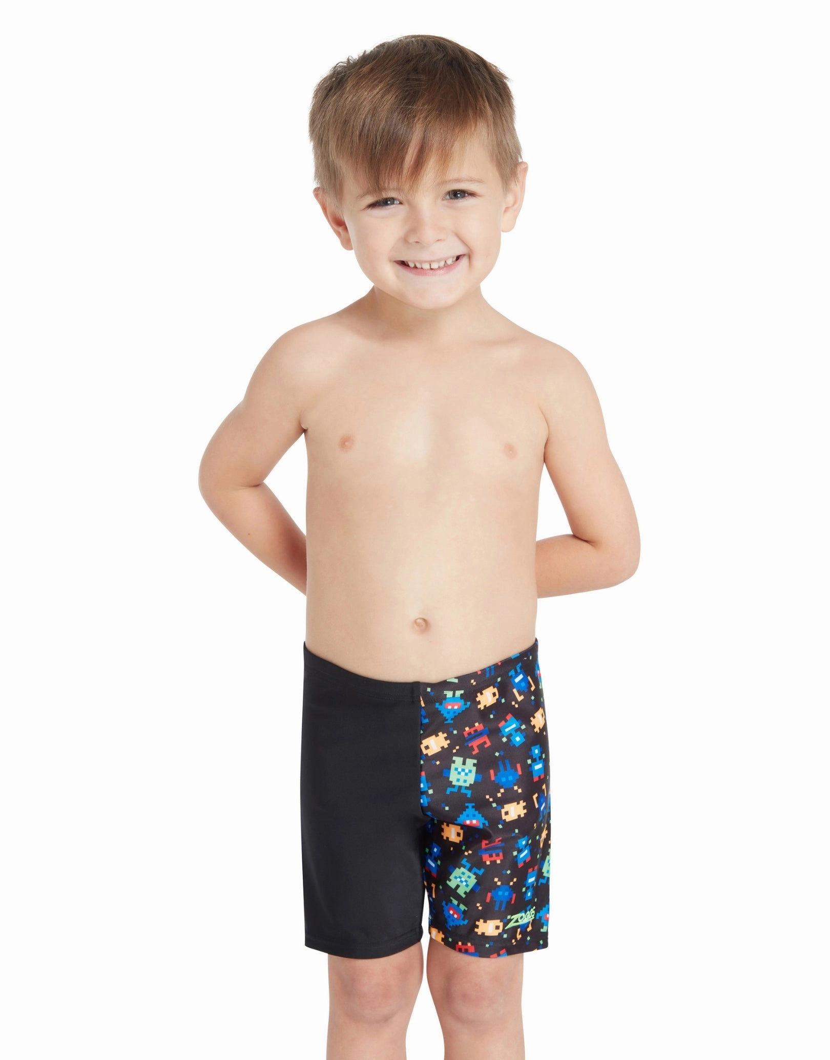 Tots Boys Pixel Monsters Mid Swim Jammer - Black/Multi zoggs swimwear for women, zoggs goggles and swimsuits