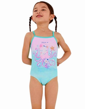 Tots Girls Digital Thinstrap Swimsuit - Pink/Mint baby swimwear sets, toddler swimwear with sun protection