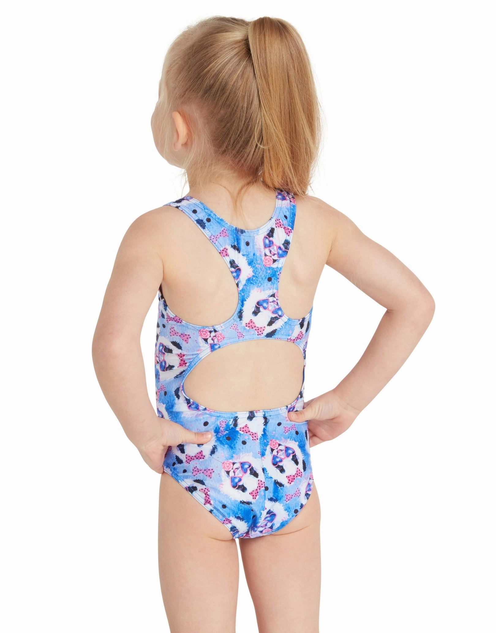 Tots Girls Party Panda Actionback Swimsuit - Blue