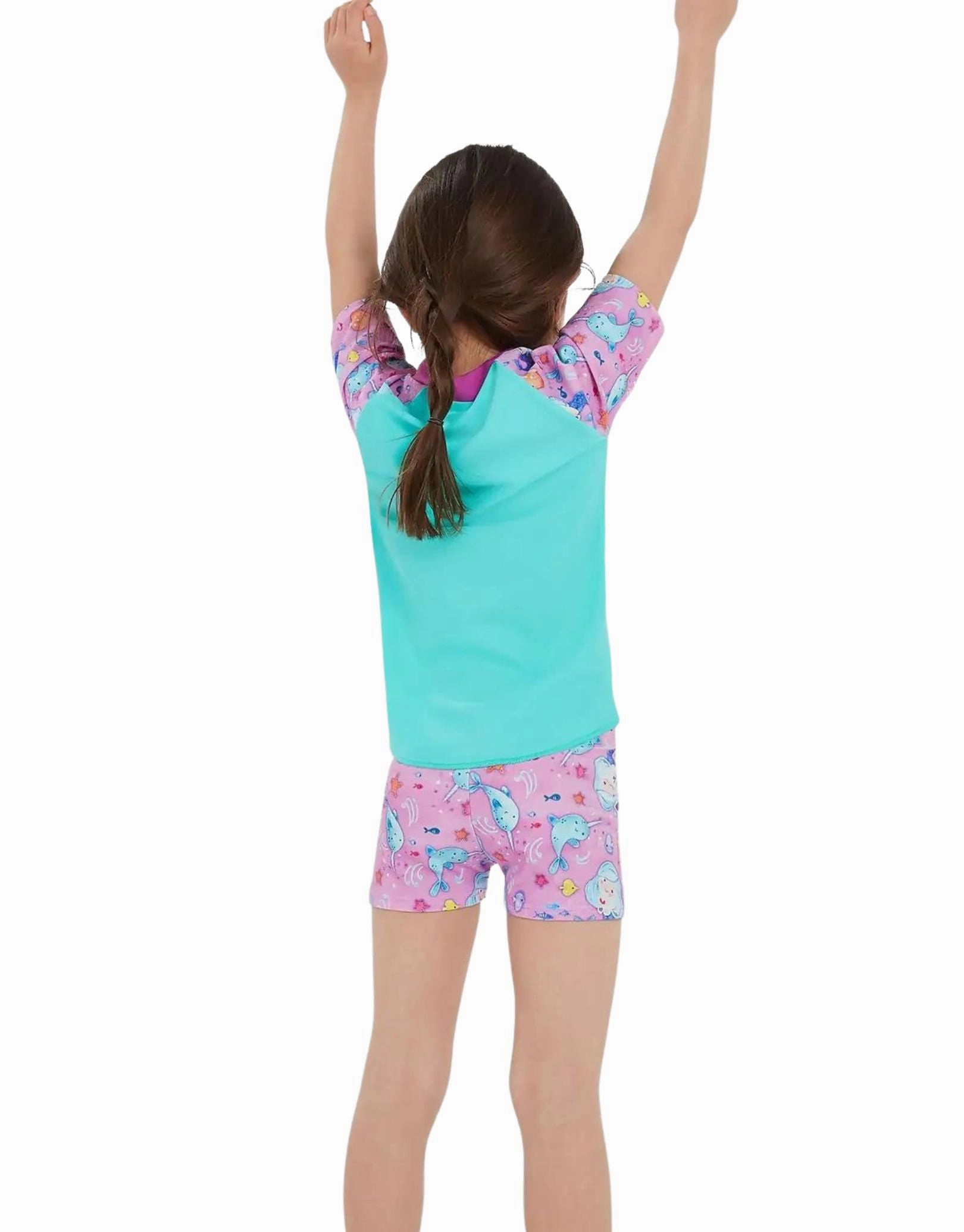 Tots Girls Printed Sun Protection Set - Green/Pink