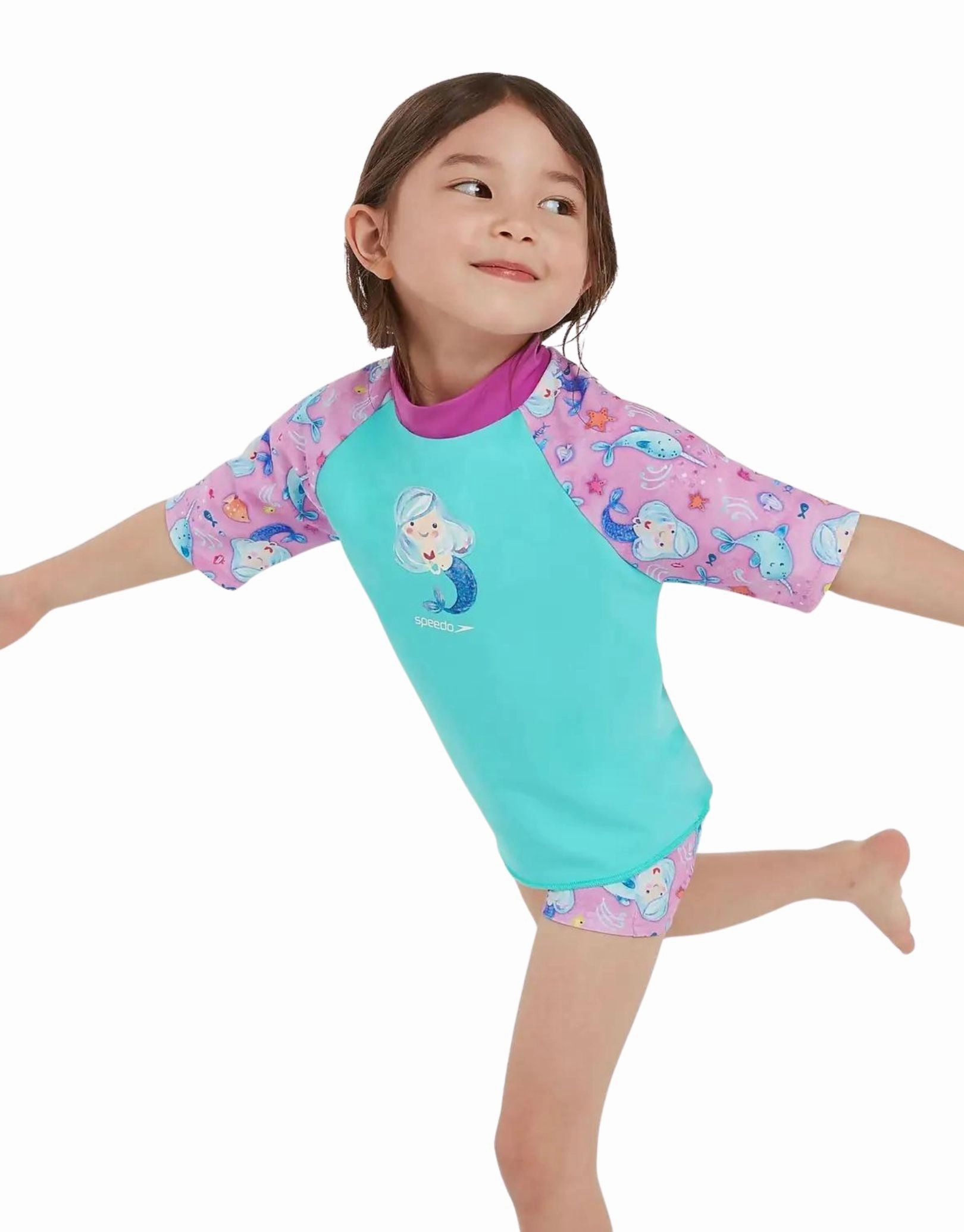 Tots Girls Printed Sun Protection Set - Green/Pink
