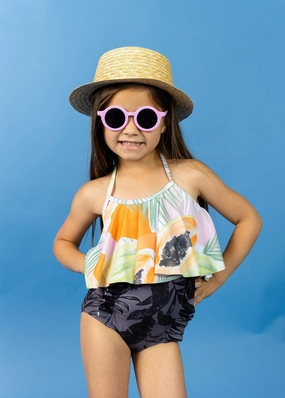 Tropical Night | Mini Down in Front Ruffle Bottoms toddler girl swimwear, summer swimwear for girls