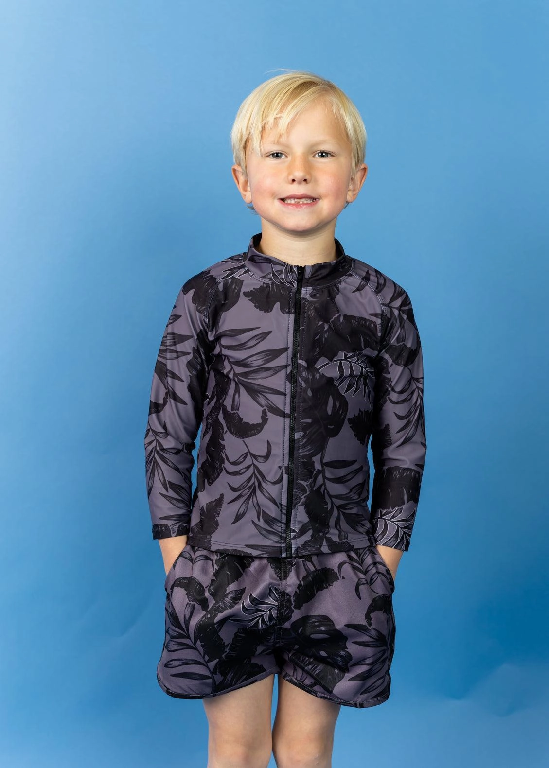 Tropical Night | Mini Rashguard Top (Unisex) boys summer swimwear, boys rash guard swim sets