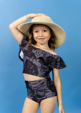 Tropical Night | Mini Ruffled Around Top toddler girl swimwear, summer swimwear for girls