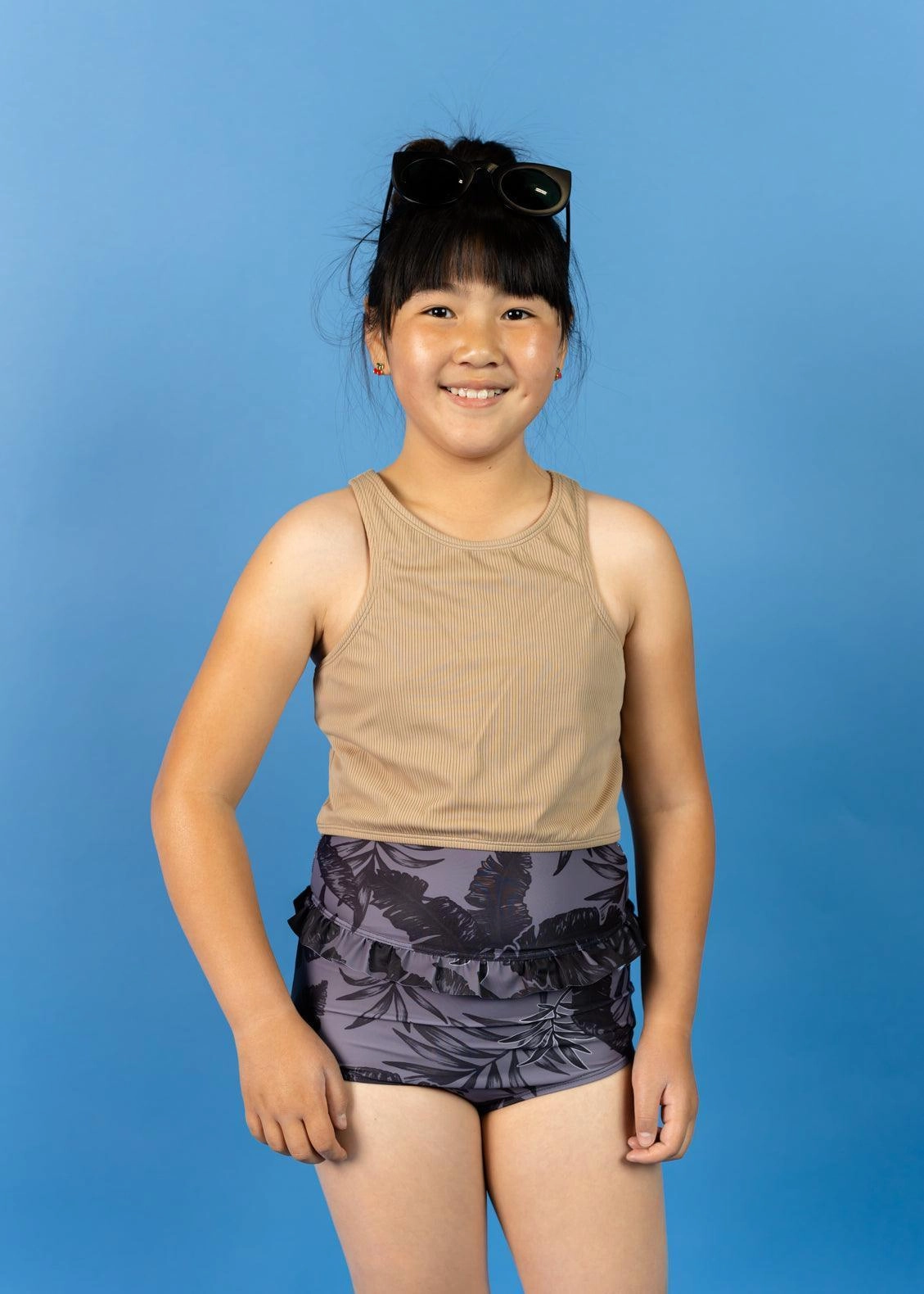 Tropical Night | Youth Mid-Ruffle Bottoms toddler girl swimwear, summer swimwear for girls