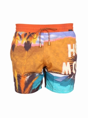 Tropical Print Boxer Swimsuit summer mens swimwear, mens athletic swimwear