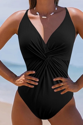 Twisted Crisscross V-Neck One-Piece Swimwear stretchy swimwear for women, soft fabric swimsuits for ladies