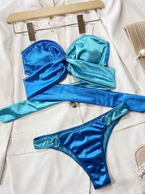 Two-Tone Ring Detail Tied Bikini Set durable swimwear women, travel-ready swimsuits for women
