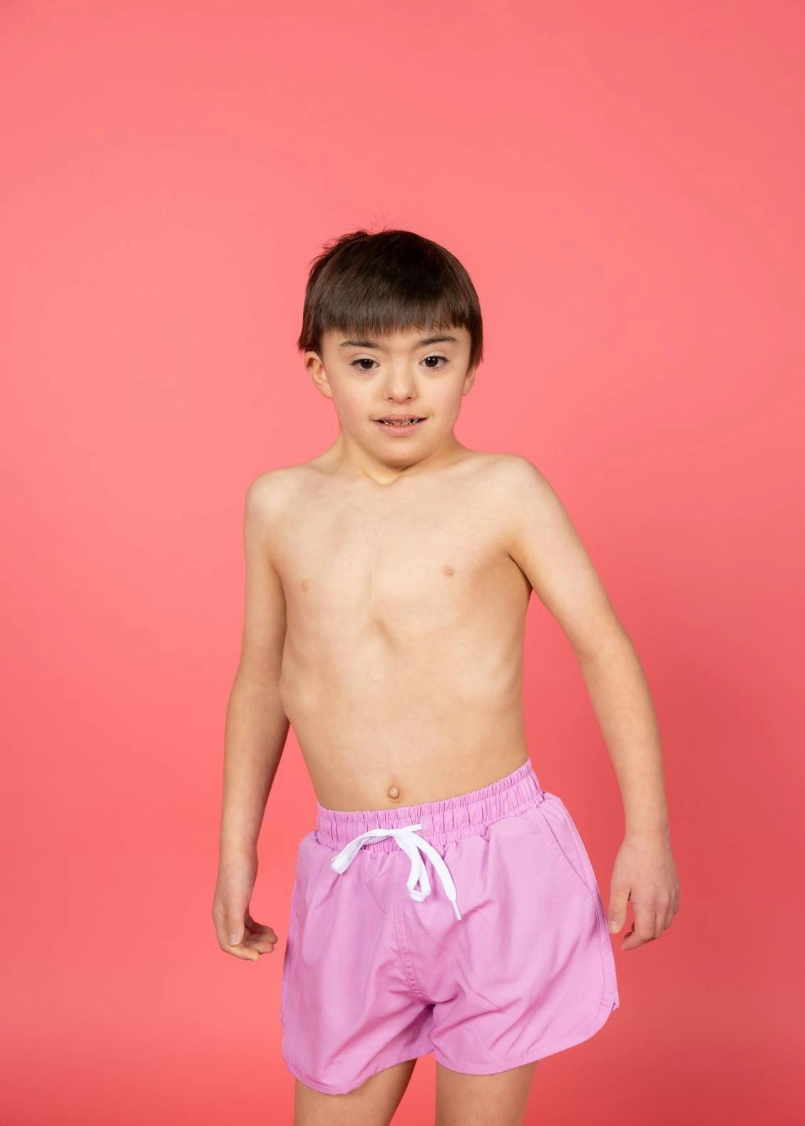 Ultimate Pink | Mini Retro Shorties boys summer swimwear, boys rash guard swim sets