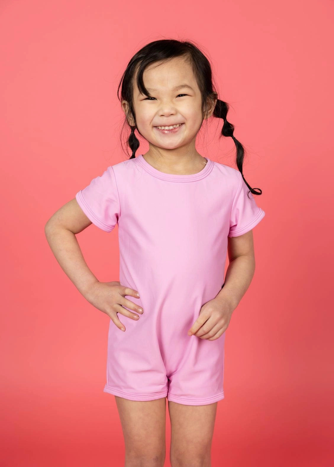 Ultimate Pink | Mini Shorties Rashguard (Unisex) boys summer swimwear, boys rash guard swim sets