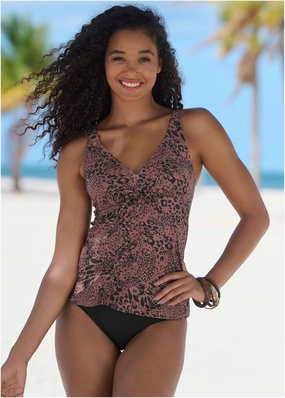 Underwire Tankini Set - Abstract Leopard bandeau bikini tops, triangle swim tops