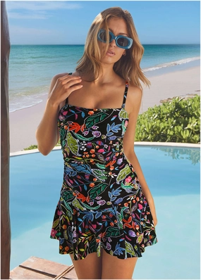 Venice Skirted Swim Dress - Midnight Elegance classic one piece swimwear, stylish single piece swimsuits