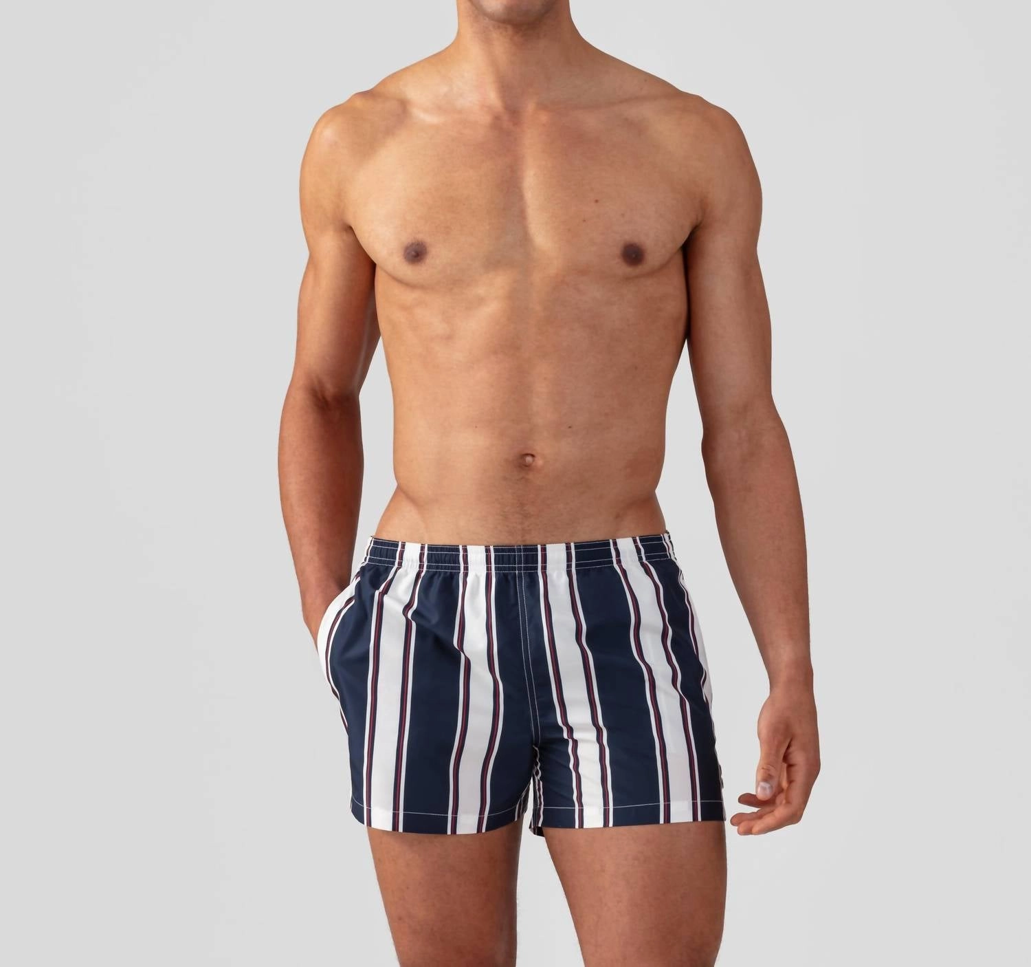 Vertical Swim Shorts In Navy/white/red summer mens swimwear, mens athletic swimwear