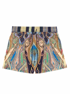Vibrant Paisley Pattern Boxer Swimsuit summer mens swimwear, mens athletic swimwear