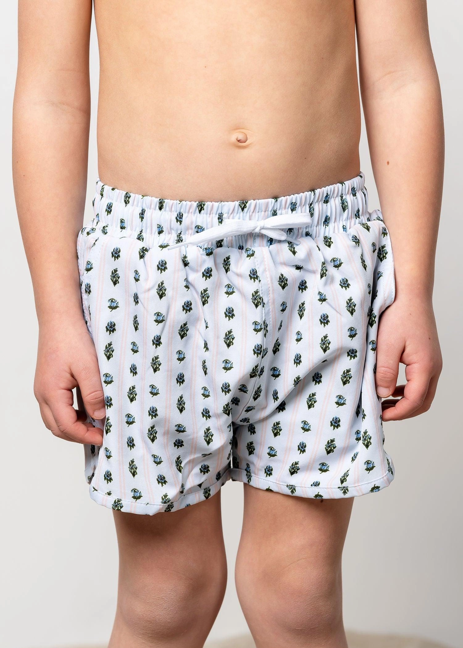 Vintage Blooms | Mini Retro Shorties boys summer swimwear, boys rash guard swim sets
