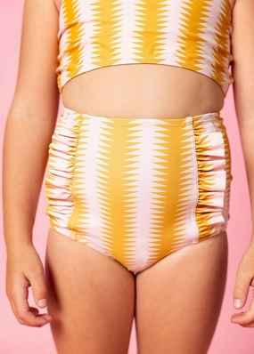 Vintage Triangles | Mini Down in Front Ruffle Bottoms toddler girl swimwear, summer swimwear for girls