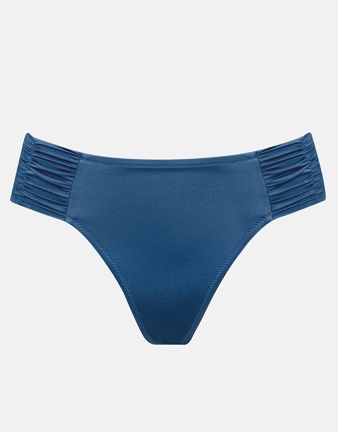 Viva Energy Ruched Side Bikini Pant - Denim Dose adjustable swim bottoms women, flattering bikini bottoms