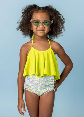 Vivid Cheetah | Mini Down in Front Ruffle Bottoms toddler girl swimwear, summer swimwear for girls