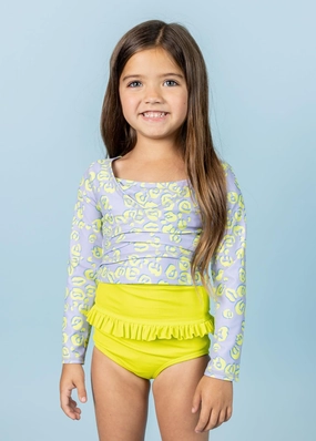 Vivid Cheetah | Mini Wrap Top Rashguard toddler girl swimwear, summer swimwear for girls