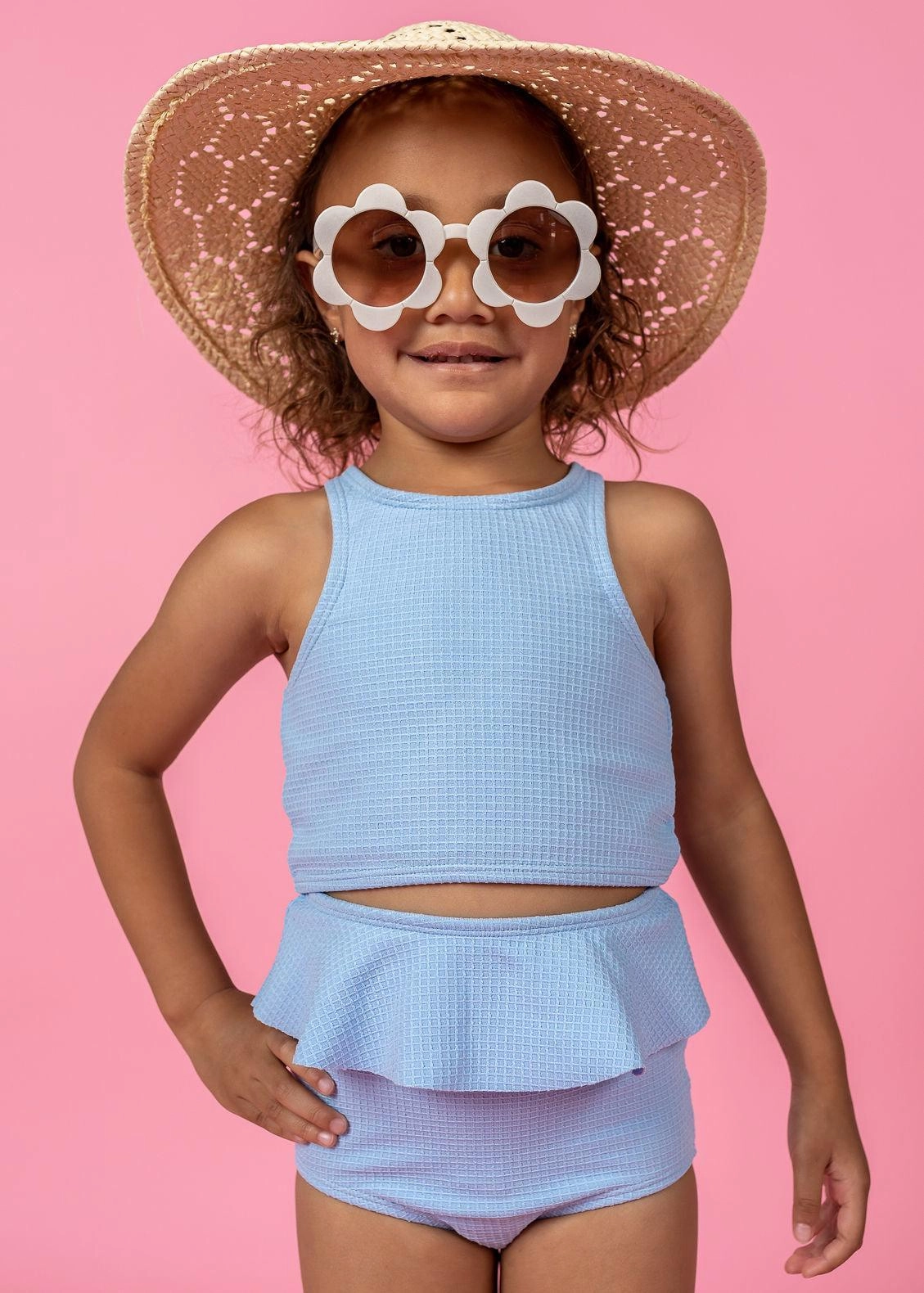 Waffled Barely Blue | Mini Racer Back Top