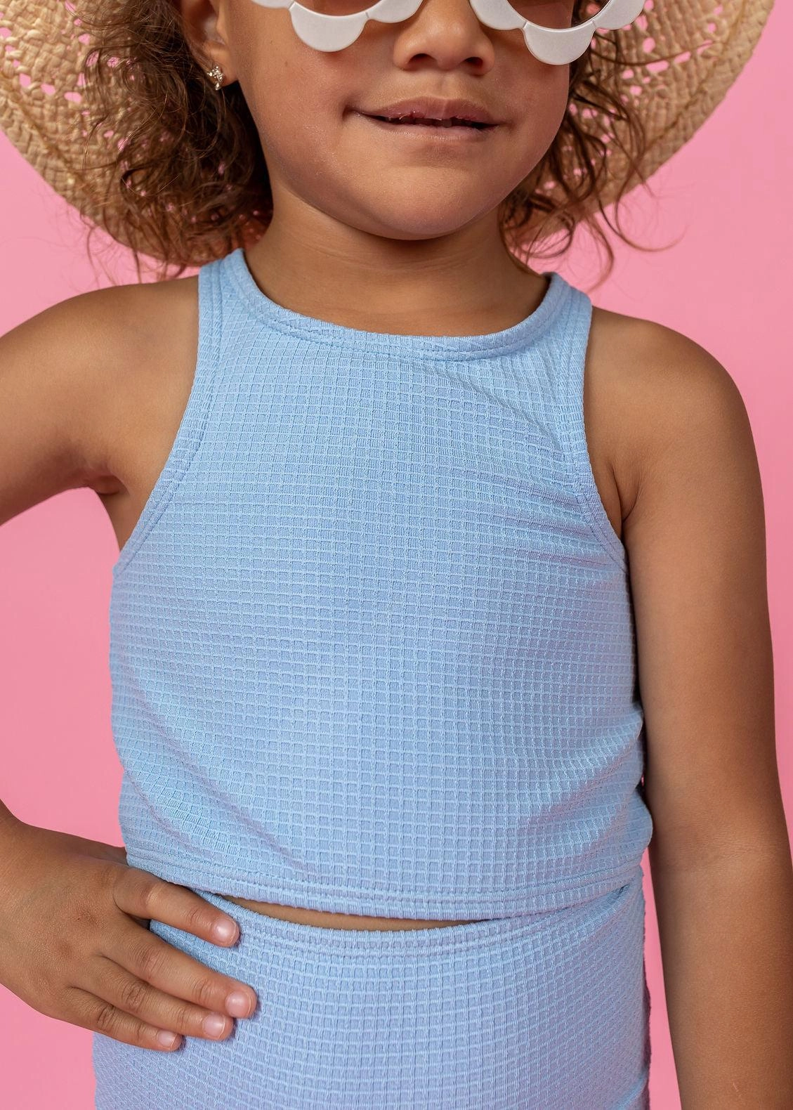 Waffled Barely Blue | Mini Racer Back Top