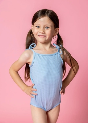 Waffled Barely Blue | Mini Simply One-Piece toddler girl swimwear, summer swimwear for girls