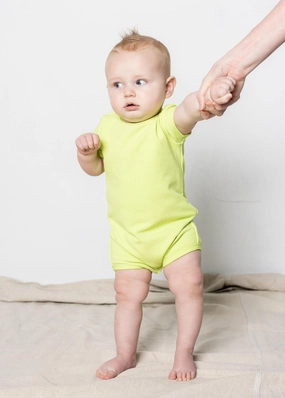 Waffled Glow Green | Baby Shorties Rashguard (Unisex) boys summer swimwear, boys rash guard swim sets