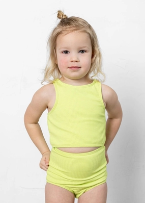 Waffled Glow Green | Mini High-Waisted Bottoms toddler girl swimwear, summer swimwear for girls