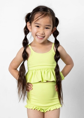 Waffled Glow Green | Mini Peplum Top toddler girl swimwear, summer swimwear for girls