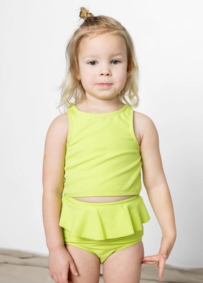 Waffled Glow Green | Mini Racer Back Top toddler girl swimwear, summer swimwear for girls