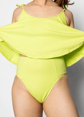 Waffled Glow Green | Up High Bottoms elastic waistband swim bottoms, mix-and-match bikini bottoms
