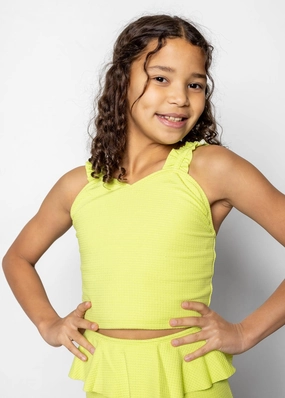 Waffled Glow Green | Youth Ripple Top toddler girl swimwear, summer swimwear for girls