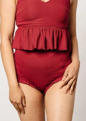 Waffled Maroon | All Ruffled Up Bottoms elastic waistband swim bottoms, mix-and-match bikini bottoms