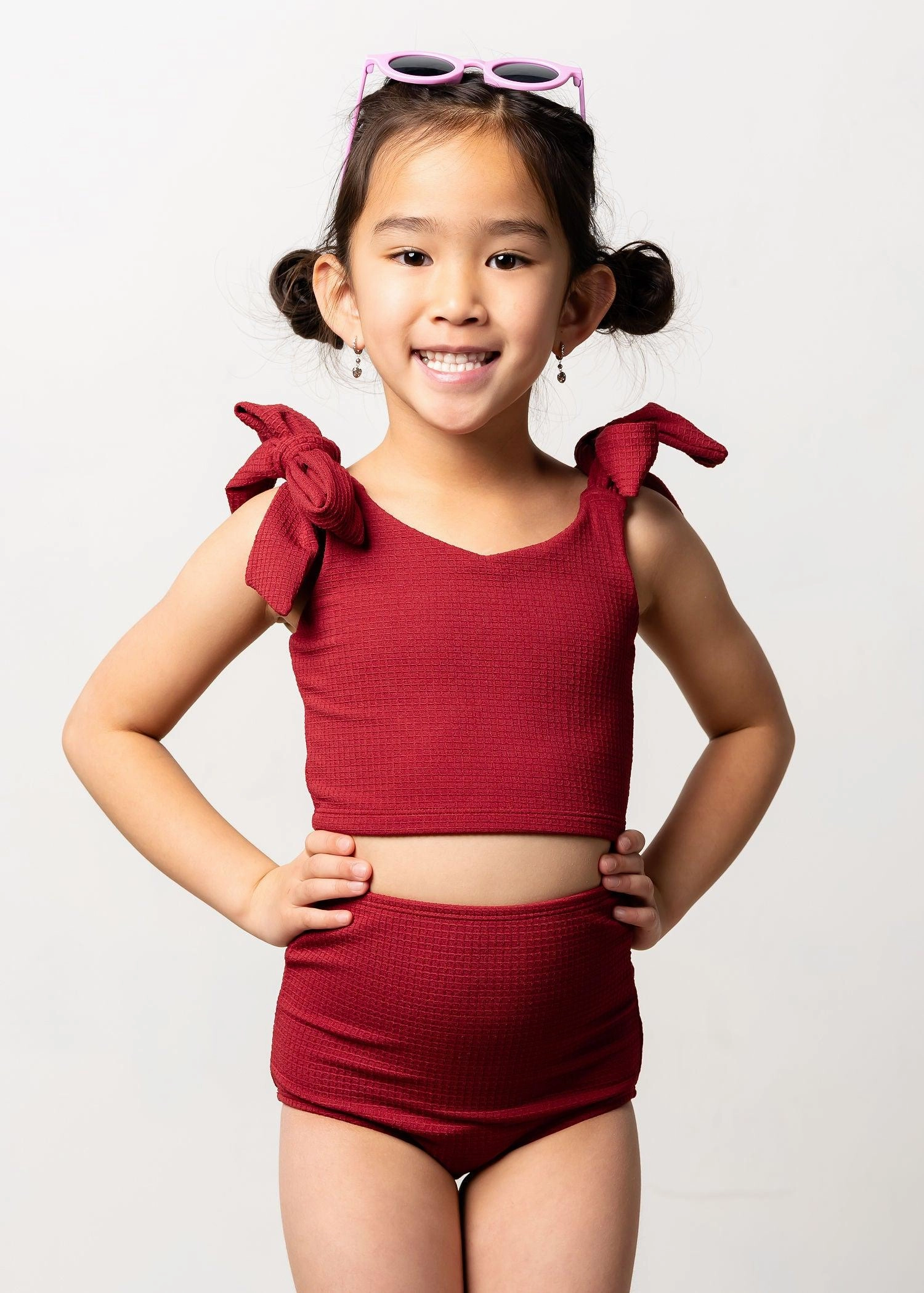 Waffled Maroon | Mini High-Waisted Bottoms