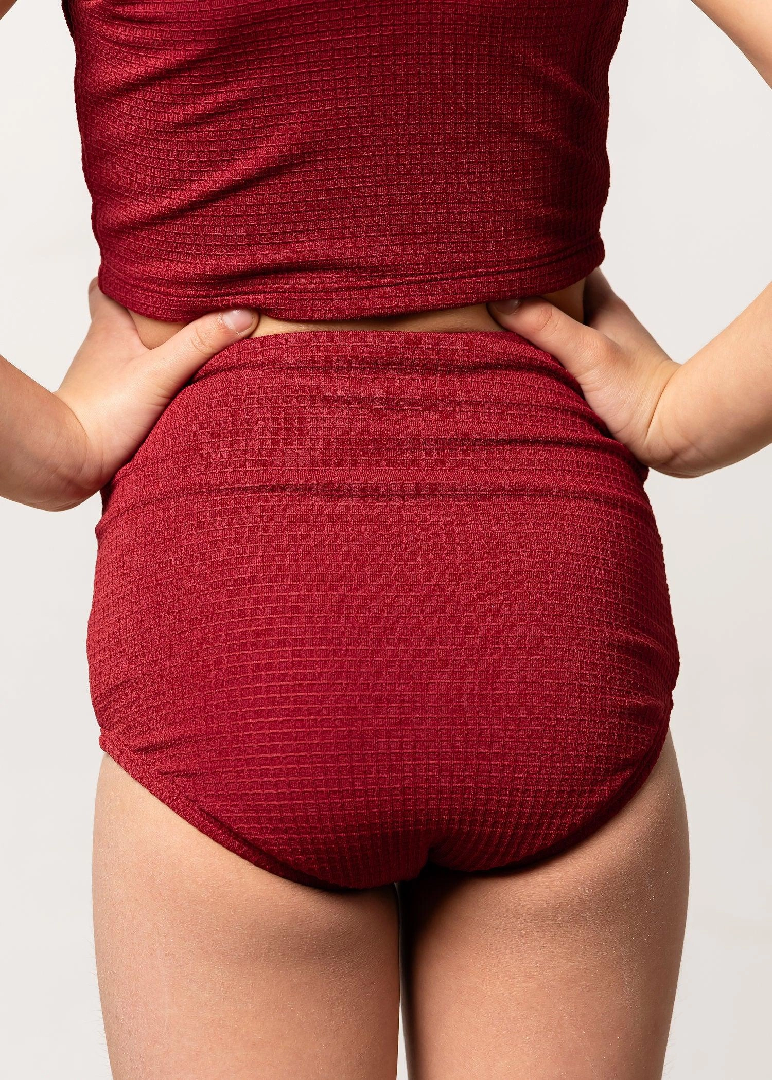 Waffled Maroon | Mini High-Waisted Bottoms