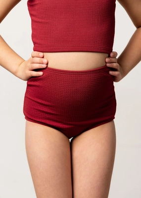 Waffled Maroon | Mini High-Waisted Bottoms toddler girl swimwear, summer swimwear for girls