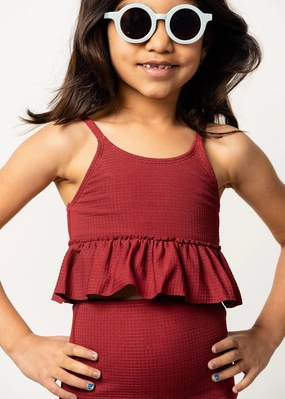 Waffled Maroon | Mini Peplum Top toddler girl swimwear, summer swimwear for girls
