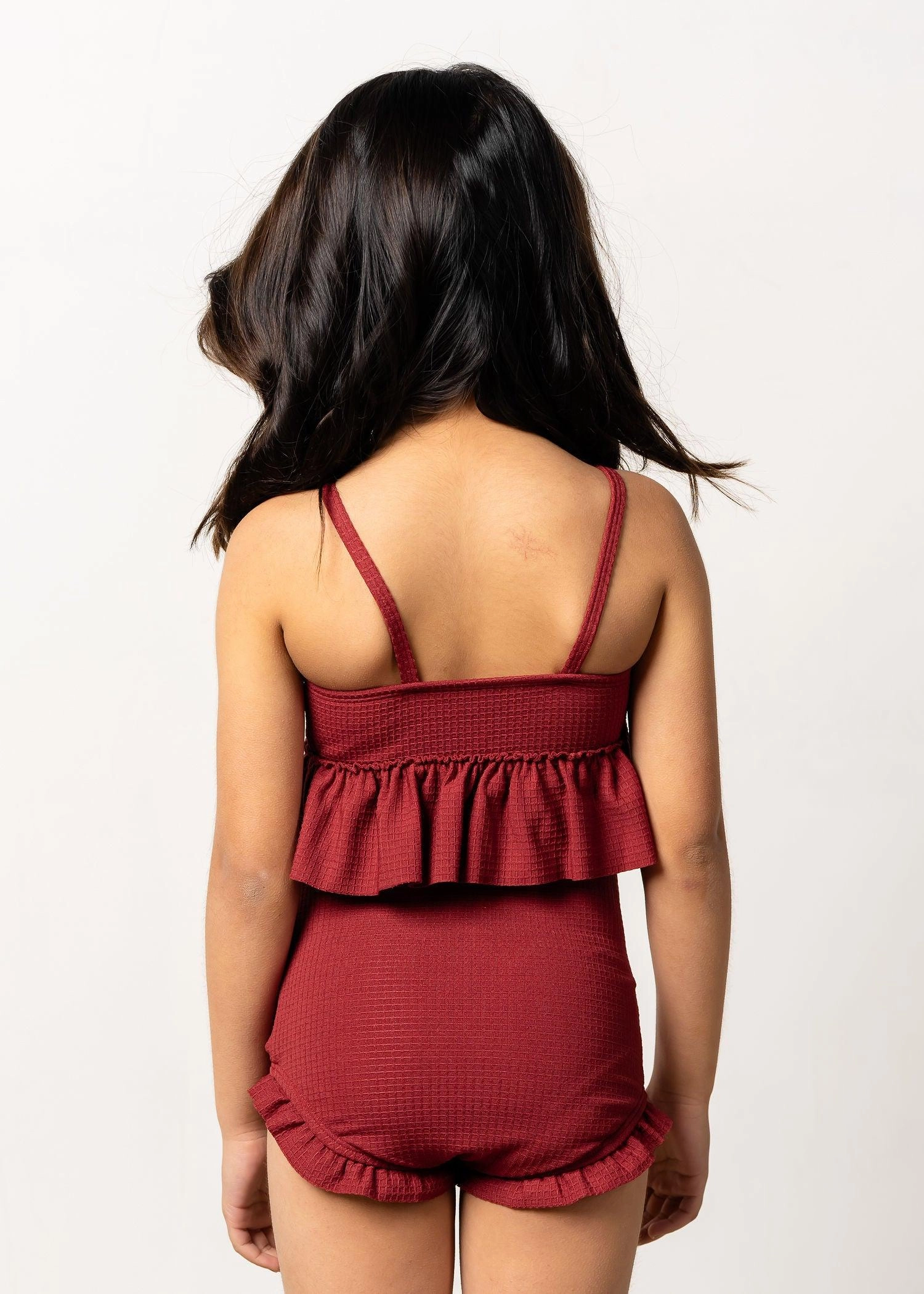 Waffled Maroon | Mini Peplum Top
