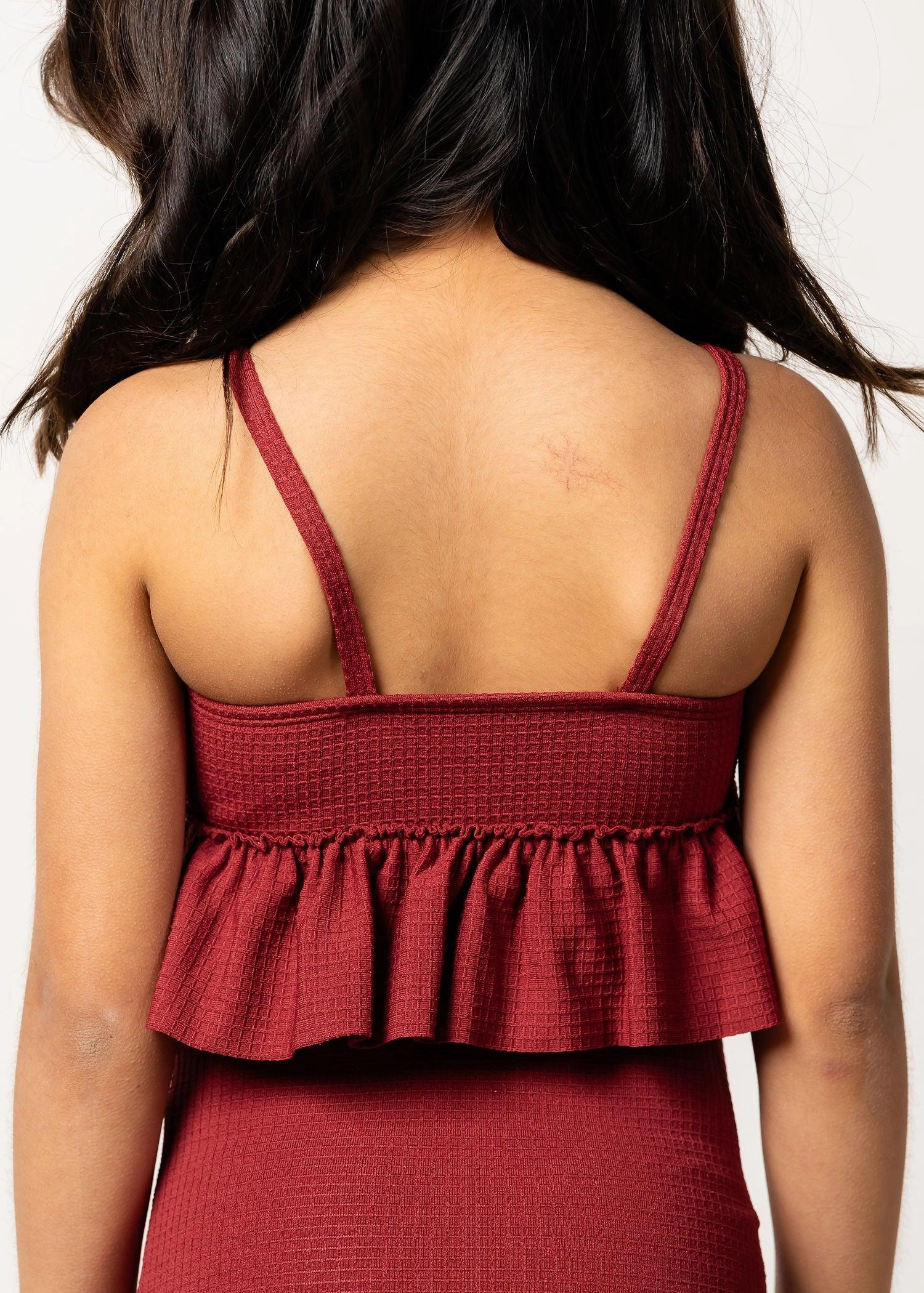 Waffled Maroon | Mini Peplum Top