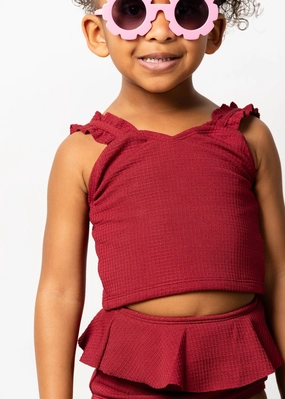 Waffled Maroon | Mini Ripple Top toddler girl swimwear, summer swimwear for girls