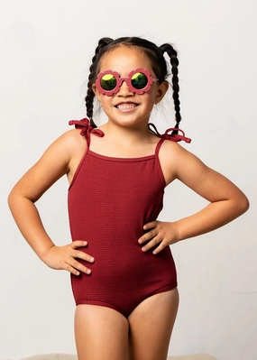 Waffled Maroon | Mini Simply One-Piece toddler girl swimwear, summer swimwear for girls