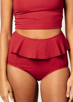 Waffled Maroon | Peplum Bottoms elastic waistband swim bottoms, mix-and-match bikini bottoms