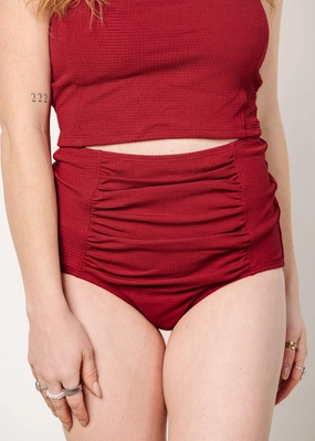 Waffled Maroon | Ruched Bottoms 2.0 elastic waistband swim bottoms, mix-and-match bikini bottoms