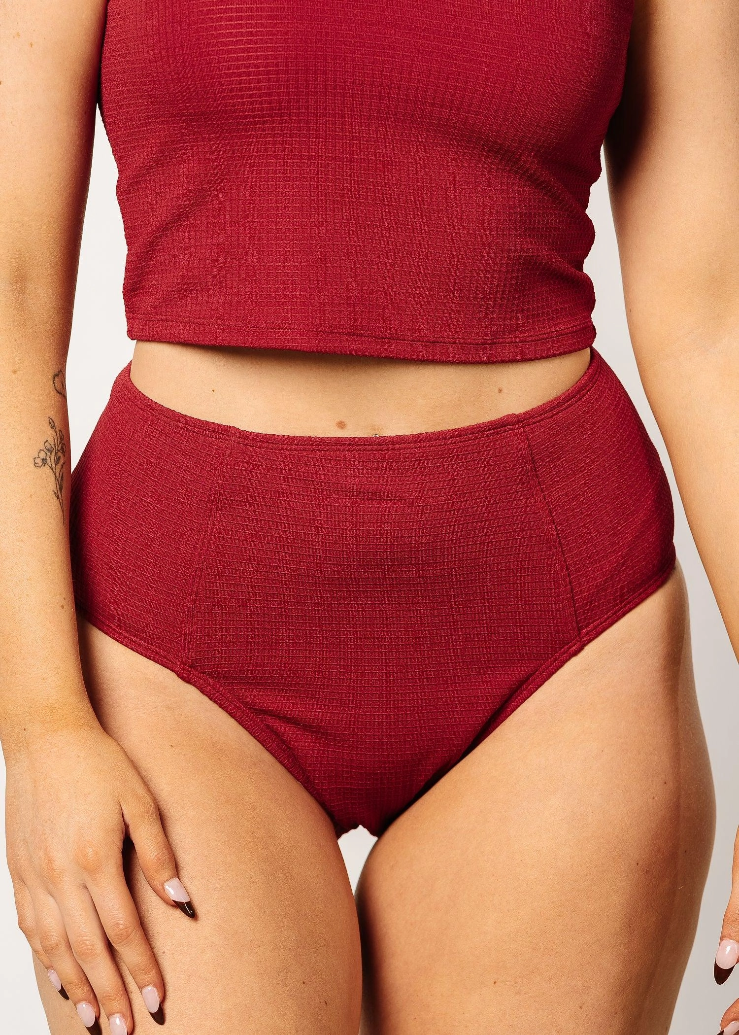Waffled Maroon | Up High Bottoms elastic waistband swim bottoms, mix-and-match bikini bottoms